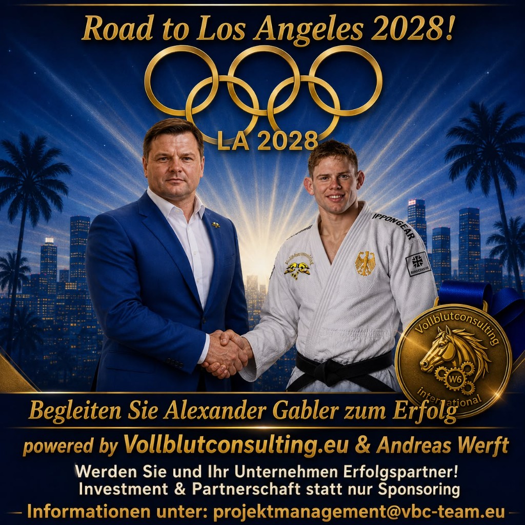 Road to Los Angeles 2028 — Alexander Gabler und Partner beim Handschlag vor der Skyline von Los Angeles